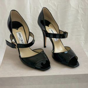 JIMMY CHOO Black platinum leather heels